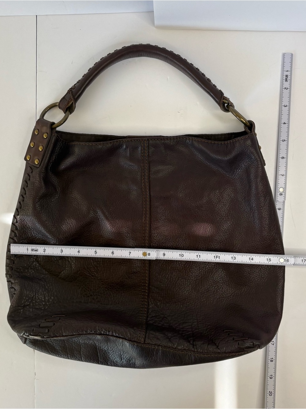 Lucky Brand Leather Whipstitch Slouchy Hobo Bag Rich Oxblood Burgundy Brown Boho - Picture 6 of 9